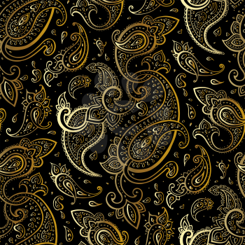 Paisley Beautiful golden seamless background. Elegant Hand Drawn vintage Pattern