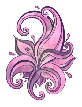 Abstract Pink Flower. Floral Hand Drawn Watercolor illustration