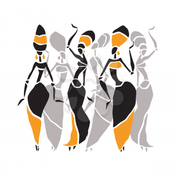 Beautiful dancers silhouette isolated on white background. Tribal women. Vector illustration