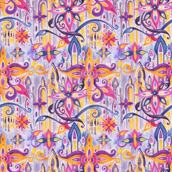 Watercolor East Seamless pattern, multicolored hand drawn illustration