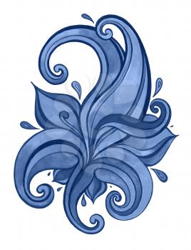 Abstract Blue Flower. Floral Hand Drawn Watercolor illustration