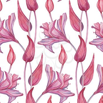 Abstract Flowers, seamless pattern. Hand painted Watercolor botanical illustration.