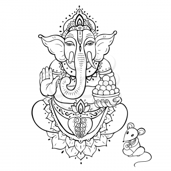 Hindu God Lord Ganesha. Ganapati. Vector hand drawn illustration.