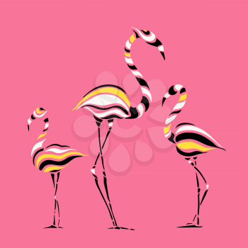 Abstract Silhouettes of pink Flamingo. Beautiful Vector illustration. White background.