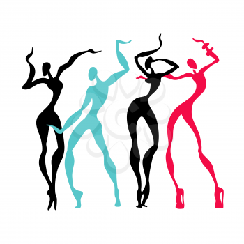 Dancing silhouettes. Dancer Beautiful women. Vector Illustration