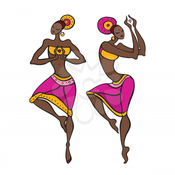 Beautiful Indian dancers. Ethnic dance. Dancing silhouettes Vector illustration