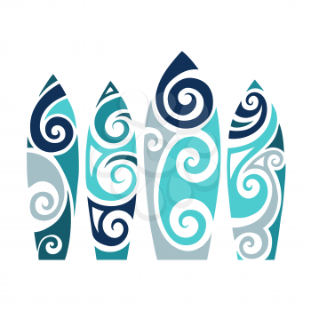 Surf board in the Polynesian style tattoo. Vector Illustration