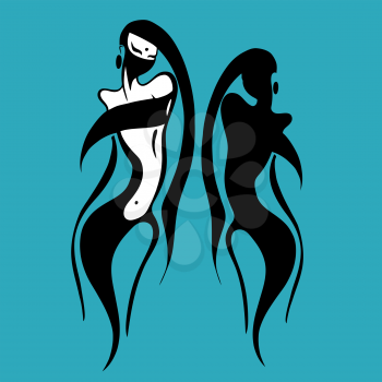 Eastern woman Silhouette. Hand drawn Vector Illustration