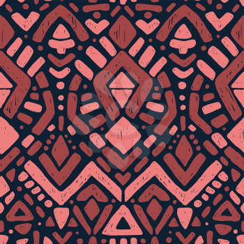 Ikat ornament. Tribal pattern in Aztec style. Hand Drawn folklore seamless pattern