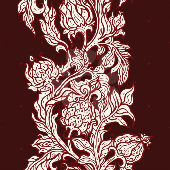 Exotic Garden. Seamless vector background with oriental pattern. Paisley flowers, Hand drawn floral pattern, vintage style, detailed illustration