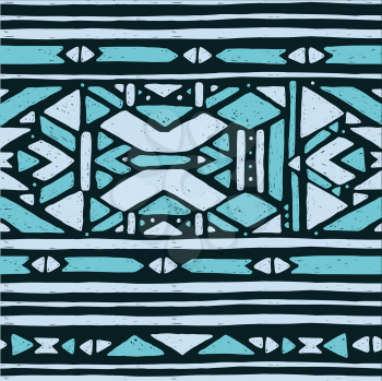 Ikat ornament. Tribal pattern in Aztec style. Hand Drawn folklore seamless pattern