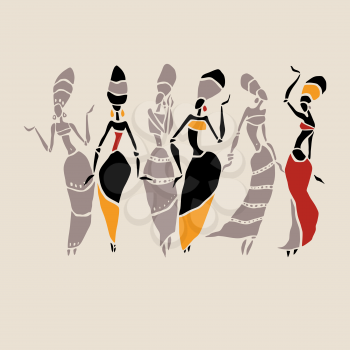 Silhouette of woman. Afro-american woman isolated on white. Dancing woman in traditional ethnic style. Vector Illustration.