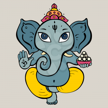 Hindu God Ganesha. Ganapati. Vector hand drawn illustration. Meditation in lotus pose