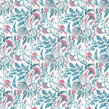Seamless vintage pattern of Abstract Flowers. Watercolor Hand Drawn background