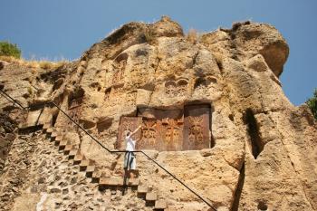 Royalty Free Photo of People at the Geghard Monastery in Armenia