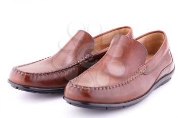 Male brown shoes isolated on white background.