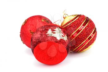 Christmas red balls isolated on white background.