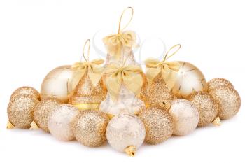 Christmas balls and bells isolated on white background.