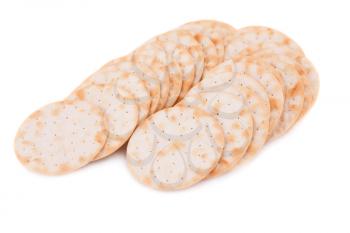 Pile of crackers isolated on white background.