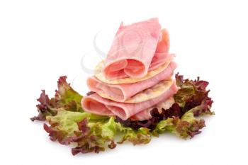 Bacon, crackers and lettuce isolated on white background.