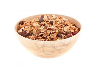 Muesli in the bowl isolated on white background.