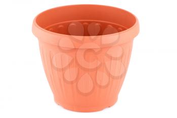 Brown plastic flower pot isolated on white background.