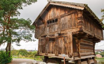 Traditional old house at Skansen, the first open-air museum and zoo, located on the island Djurgarden in Stockholm, Sweden.