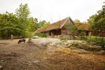 Traditional old farm at Skansen park, the first open-air museum and zoo, located on the island Djurgarden.