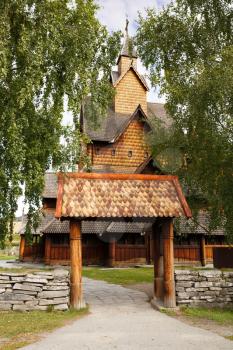 Old Heddal Stave church in Norwegian village.