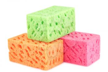 Colorful sponges isolated on white background.