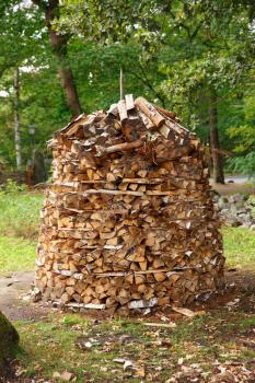 Stack of firewood in village.