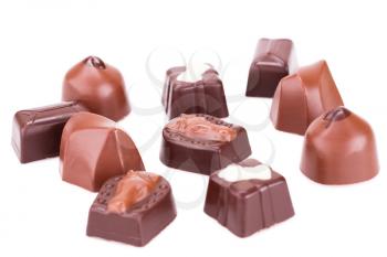 Assortment of chocolate isolated on white background.