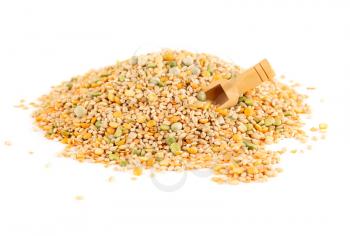 The heap of mixed groats isolated on white background.