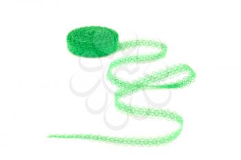 Green lace tape isolated on white background.