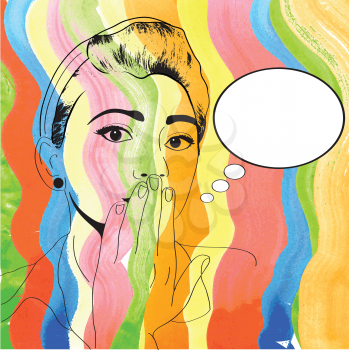 Royalty Free Clipart Image of a Vintage Pop Art Girl With a Speech Bubble