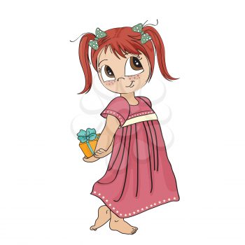 Royalty Free Clipart Image of a Little Girl With a Gift