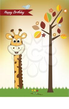 Royalty Free Clipart Image of a Birthday Card With a Giraffe