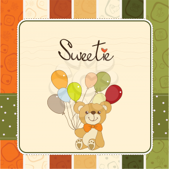 Royalty Free Clipart Image of a Background With a Teddy Bear Under the Word Sweetie