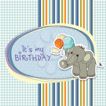 Royalty Free Clipart Image of a Birthday Background With an Elephant