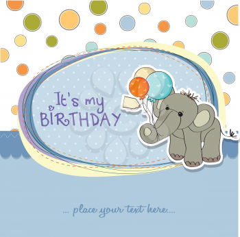 Royalty Free Clipart Image of a Birthday Invitation With an Elephant and Space for Text