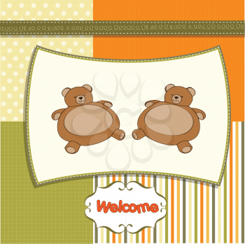 Royalty Free Clipart Image of a Welcome Baby Card With Two Bears