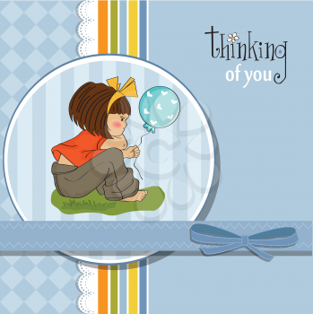 Royalty Free Clipart Image of a Little Girl on a Thinking of You Background