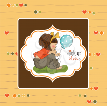 Royalty Free Clipart Image of a Little Girl on a Thinking of You Card