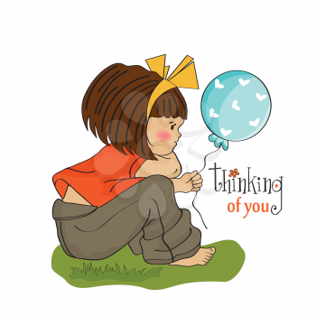 Royalty Free Clipart Image of a Girl on a Thinking of You Card