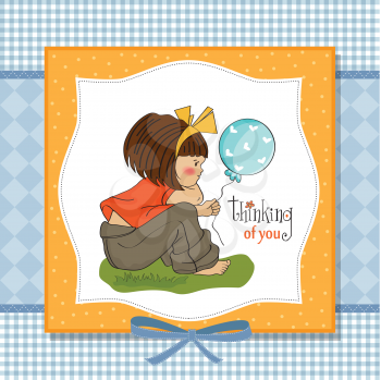 Royalty Free Clipart Image of a Little Girl on a Thinking of You Background