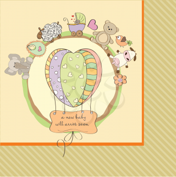 Royalty Free Clipart Image of a Baby Shower Card With Animals and a Balloon