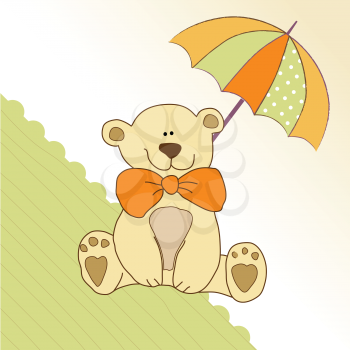 Royalty Free Clipart Image of a Bear With an Umbrella