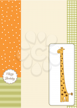 Royalty Free Clipart Image of a Giraffe on a Birthday Card