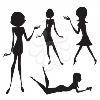 Royalty Free Clipart Image of a Four Female Silhouettes