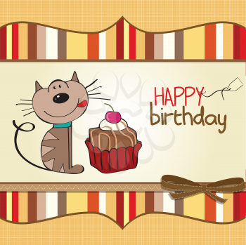 Royalty Free Clipart Image of a Birthday Greeting With a Cat